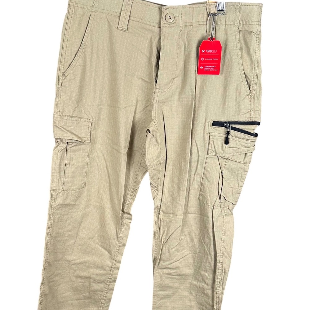 Urban Pipeline Mens MaxFlex Cargo Pants Khaki Ripstop 34x32 Tan Work Trousers